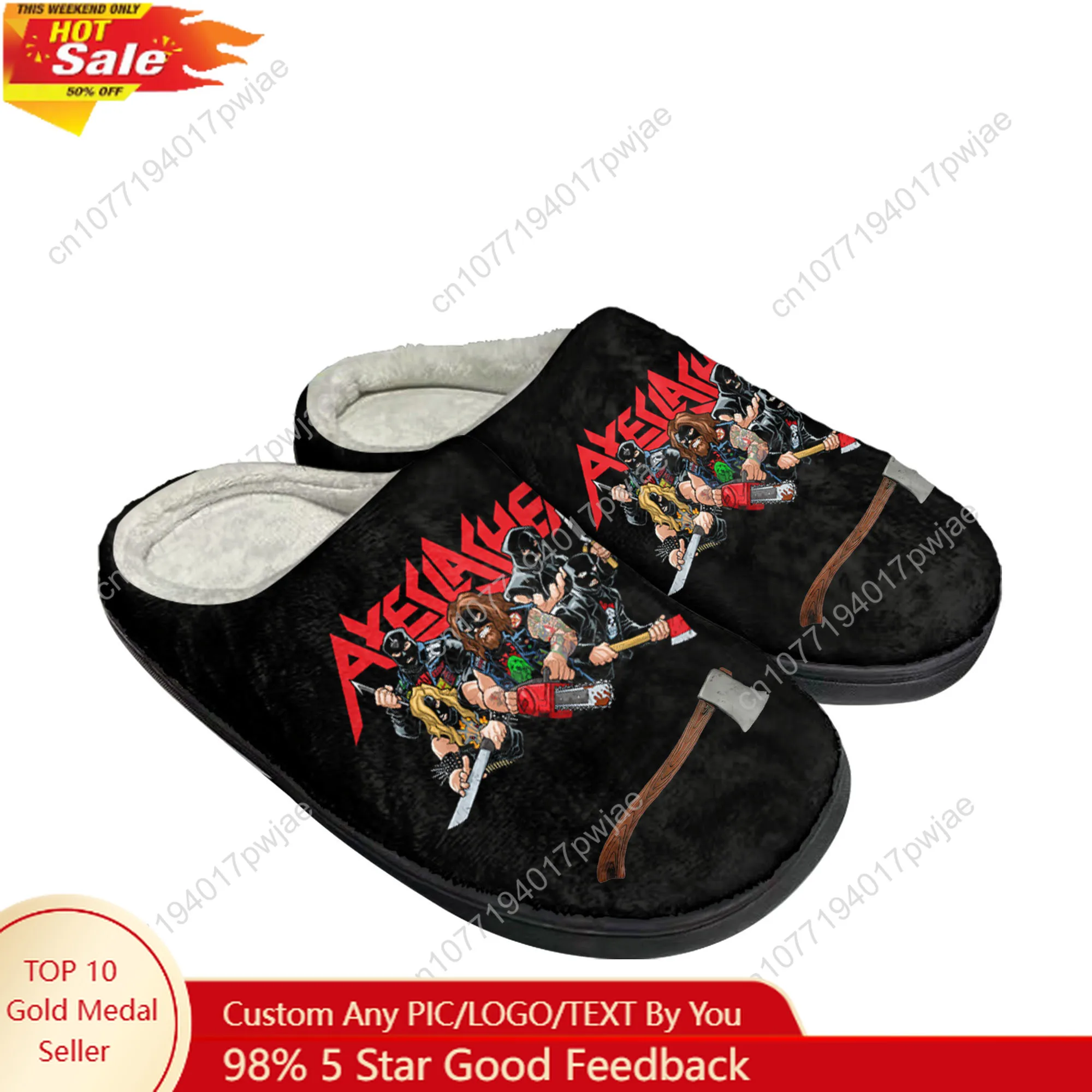 

Axeslasher Heavy Metal Rock Band Home Cotton Custom Slippers Mens Womens Plush Bedroom Casual Keep Warm Shoes Thermal Slipper