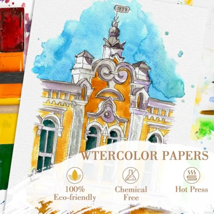 Watercolor Paper Pad, 140lb/300g Water Color Paper, 20 Sheets Cold Press Drawing Painting Paper Sketchbook Notebook, Art Suppli view 3