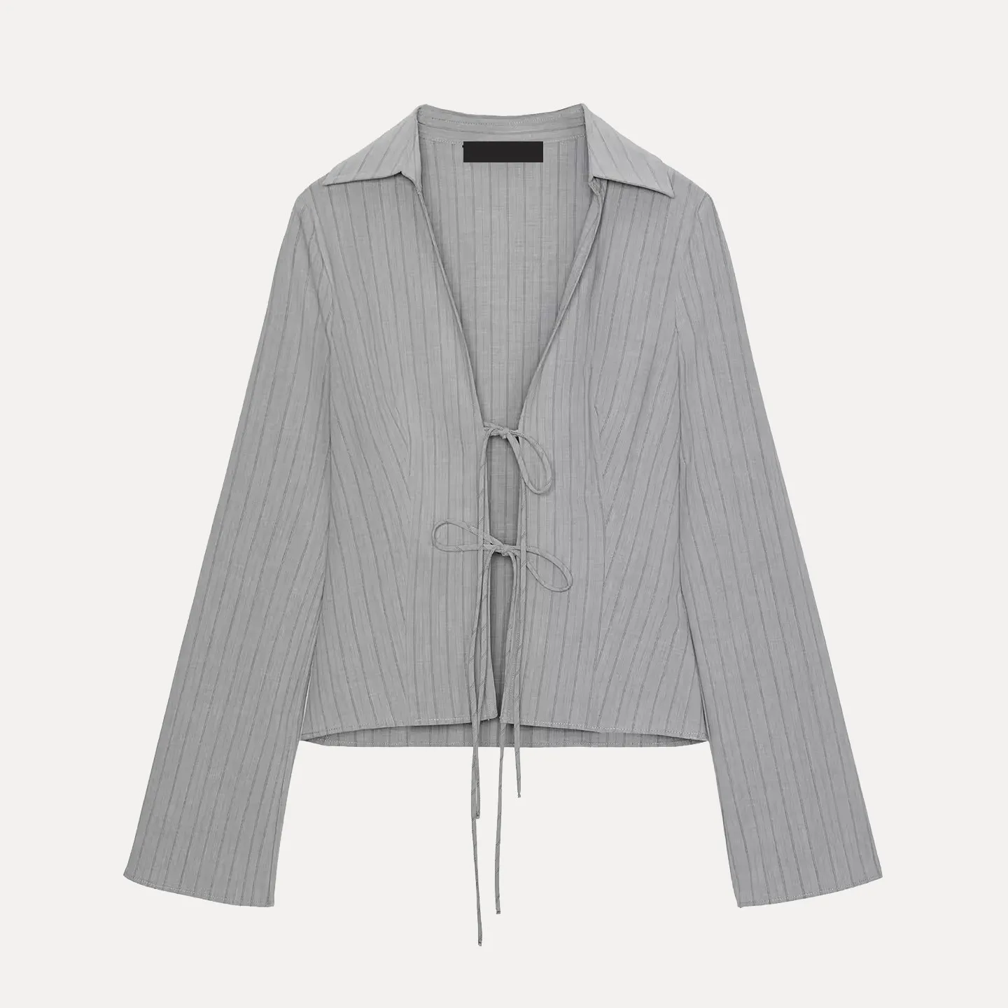 

Faionable Striped Long Sve irt Women's Spring 2026 Knot irt Ele Personali Loose Fit Regular Length