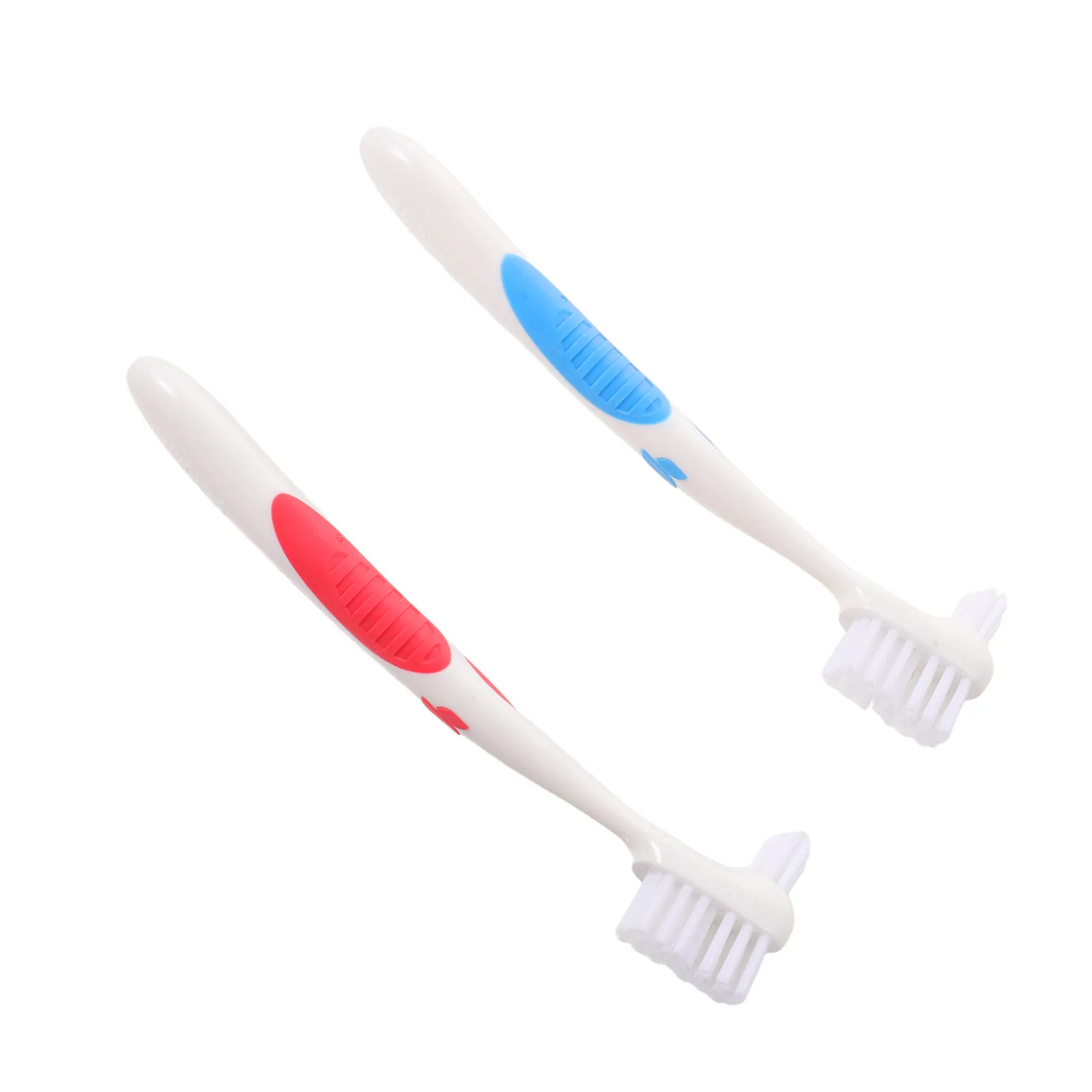 2Pcs Dual Head Denture Brush Hard Bristle Toothbrush Wide Grip Handle for Dentures Braces Cleaning Oral Care False Teeth Brush