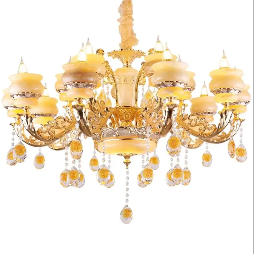 

Golden European Zinc Alloy Marble Chandelier Atmosphere Living Room Bedroom Lamp Restaurant Crystal Chandelier