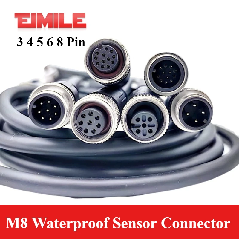 Industrial M8 Waterproof 3Pin 4Pin Sensor Connector Cable Waterproof Male Female Adapter Plug Wire 5 6 8 core PVC Shielded Line