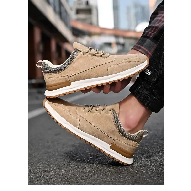 Fashion Men's Suede Leather Casual Sneakers Gray Elastic Slip On Design Two Tone Anti-Slip Sole Lightweight Daily Commute Shoes view 5