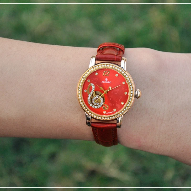 2025 New Lady Quartz Watch Fashion Hollow Music Character Fully Automatic Mechanical Ladies Watch Waterproof Birthday Gift