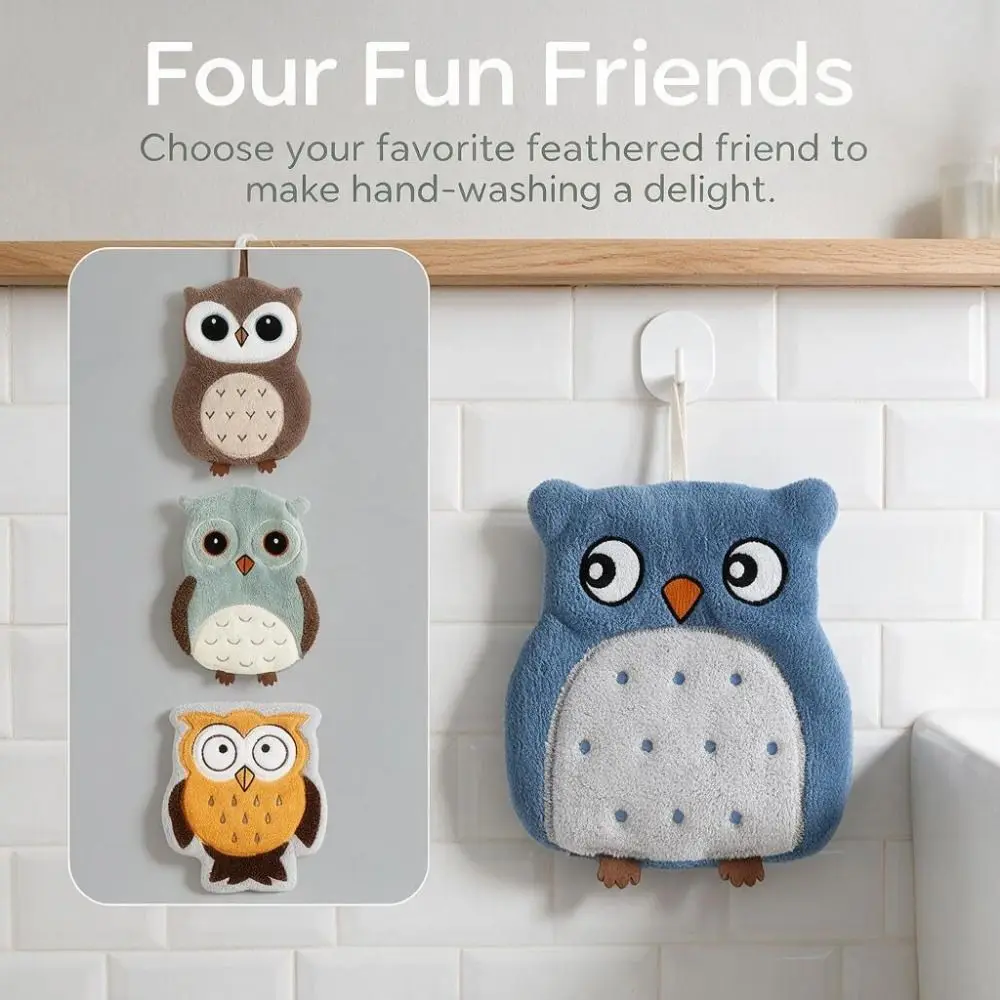 Funny Soft Owl Hanging Towels Cartoon Absorbent Hand Washcloth Cute Thickened Kitchen Towel Bathroom