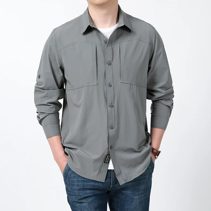 2026 Men's Spring Jacket American Retro Multi-Pocket Stylish Large-Size Workwear Long-Sleeve Shirt Coat