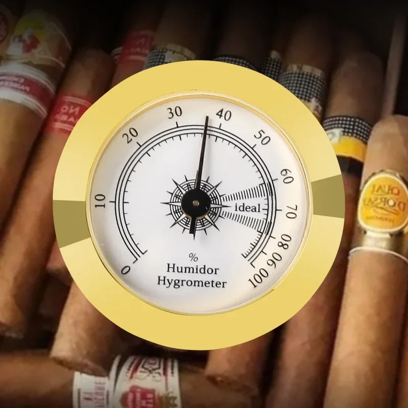 Cygaro analogowy higrometr Humidor dokładne cygaro narzędzie Tester wilgotności higrometr do cygara Humidor 2 Cal średnicy złota