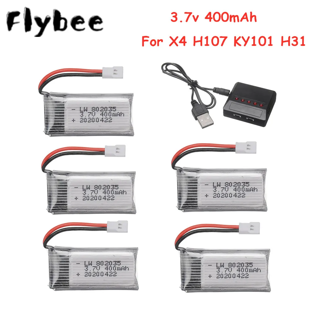 

3.7V 400mAh Lipo Battery For H107 H31 KY101 E33C E33 U816A V252 H6C RC Drone Parts 802035 3.7V Rechargeable Battery+Charger