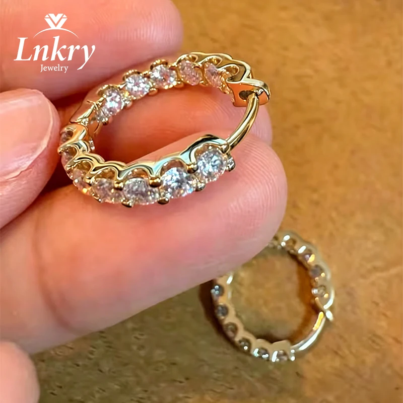 Lnkry GRA Certified 3MM Moissanite Earring 14k Gold-Filled One Row Lab Diamond Hoop Earrings for Women Sparkling Jewelry Gift