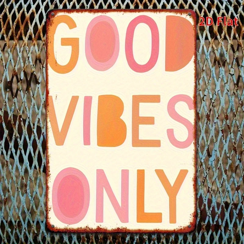 Placa Decorativa Vintage Good Vibes Only com Gradiente - Arte de Parede Retrô Laranja-Rosa para Decoração de Casa, Jardim, Quarto e Casamento
