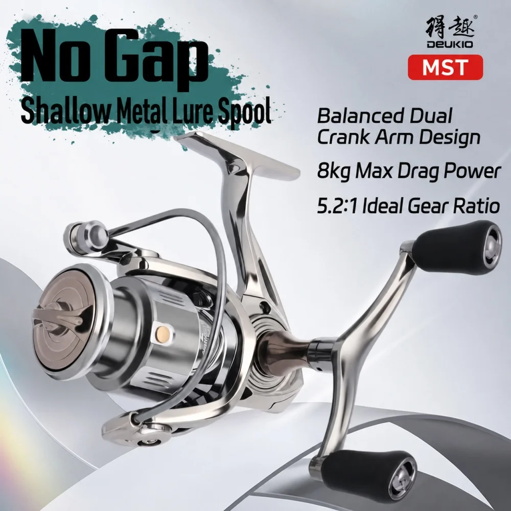 Dual Handle Spinning Reel 5.2:1 Gear Ratio Drag Click Alarm Aluminum Slanted Spool Freshwater Micro Long Cast Raft Fishing Reel