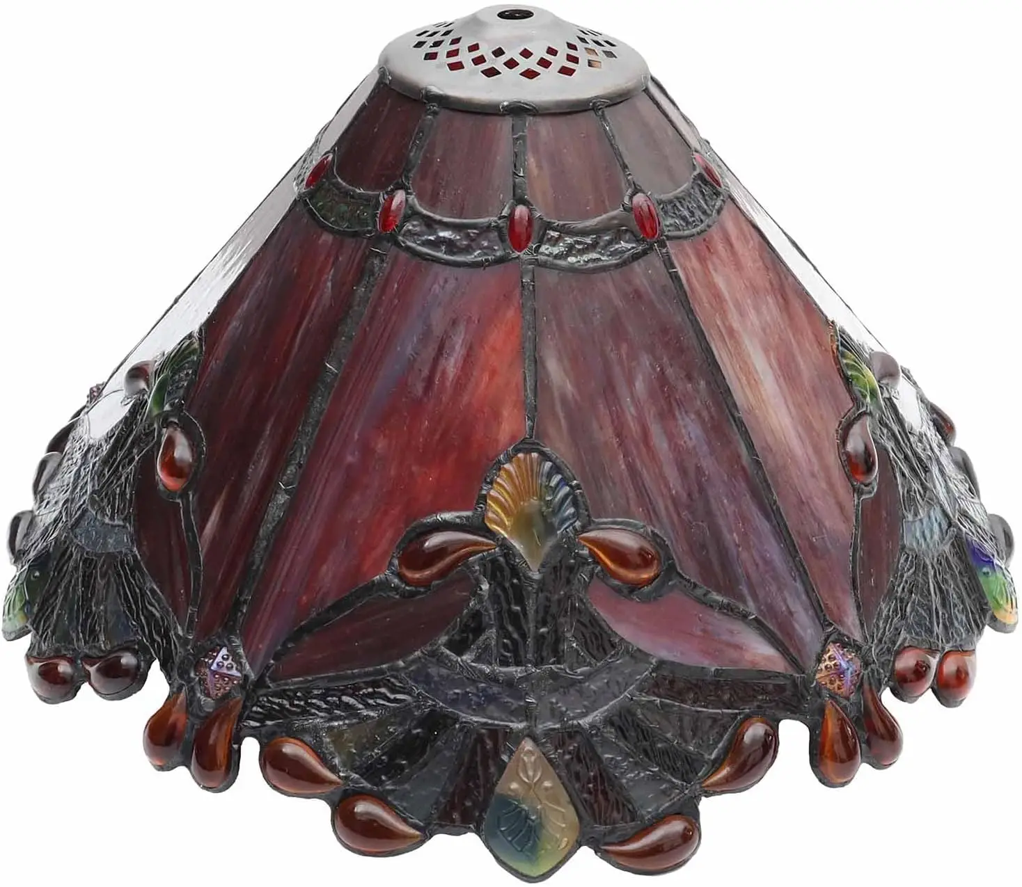 

S10021 Tiffany Style Stained Glass Baroque Lampshade (13-inch Wide Red)