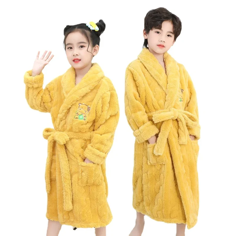 

Осенние пижамы с героями мультфильмов для мальчиков, модная утепленная фланелевая ночная рубашка, зимняя теплая детская одежда принцессы для девочек, халат для детей, девочек от 3 до 15 лет