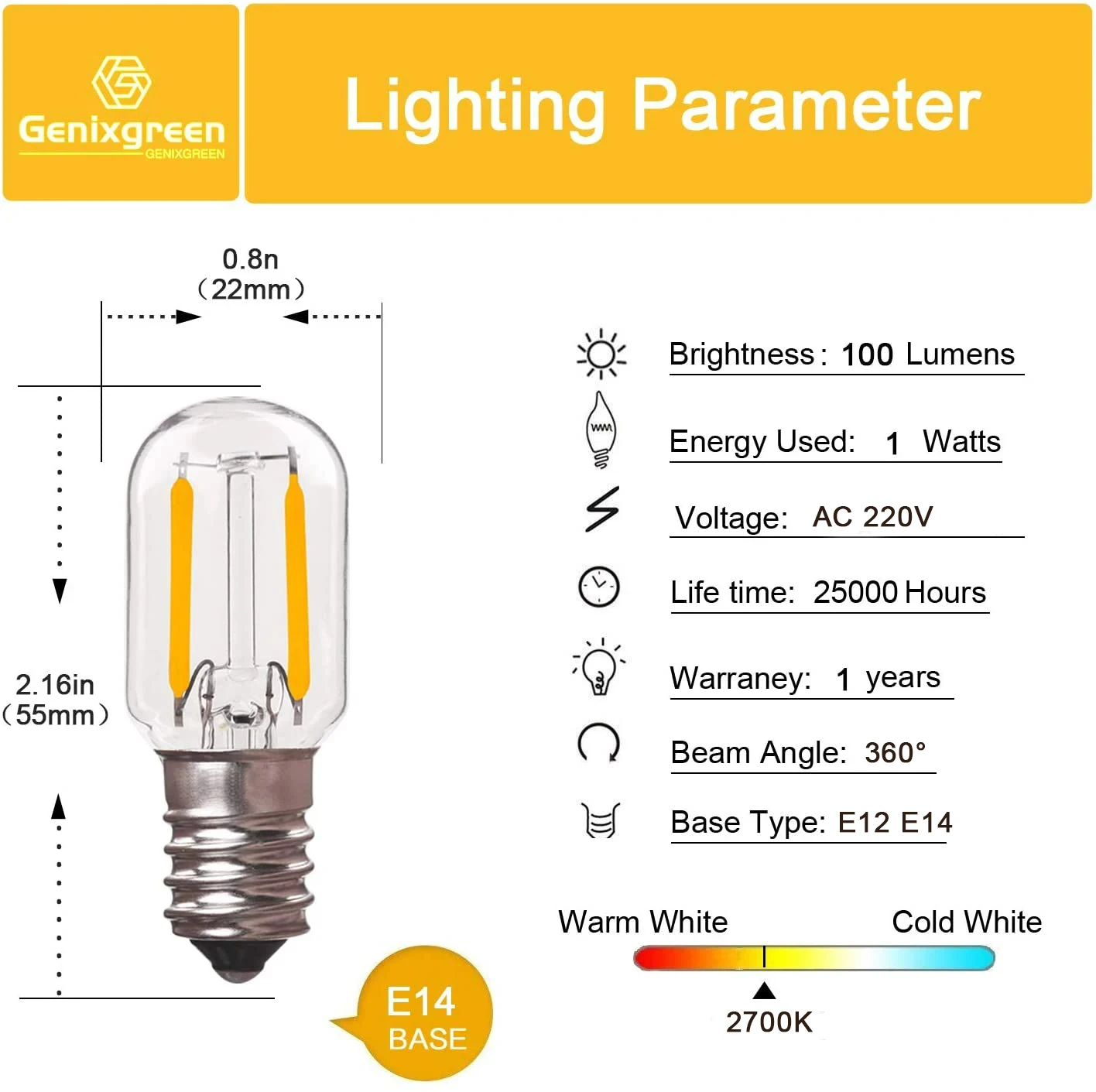 T20 1W Dimmable Edison Led Bulbs E12 E14 Tubular Led Filament Bulb Clear Glass 2700K 4500K 6000K Refrigerator Hanging Mini Lamps