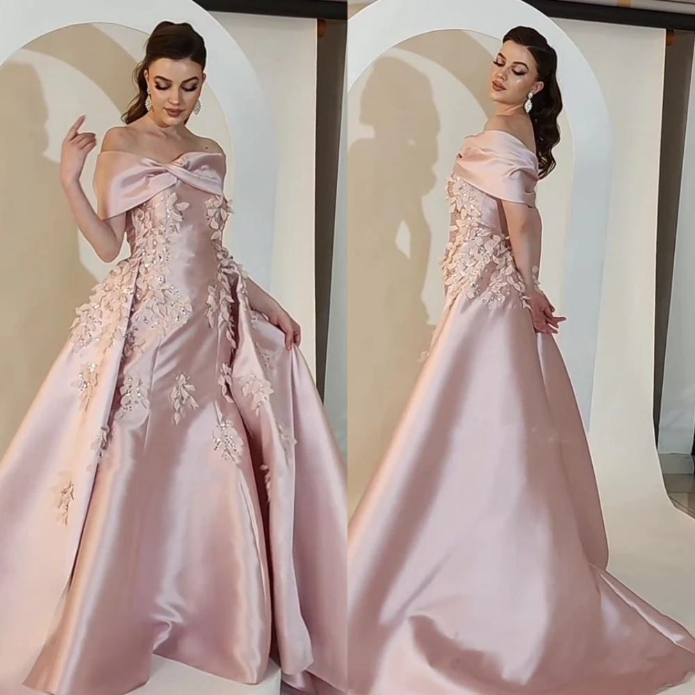 Prom Dress   Saudi Arabia Modern Style Off The Shoulder Ball Gown Beading Appliques Satin Bespoke Occasion es