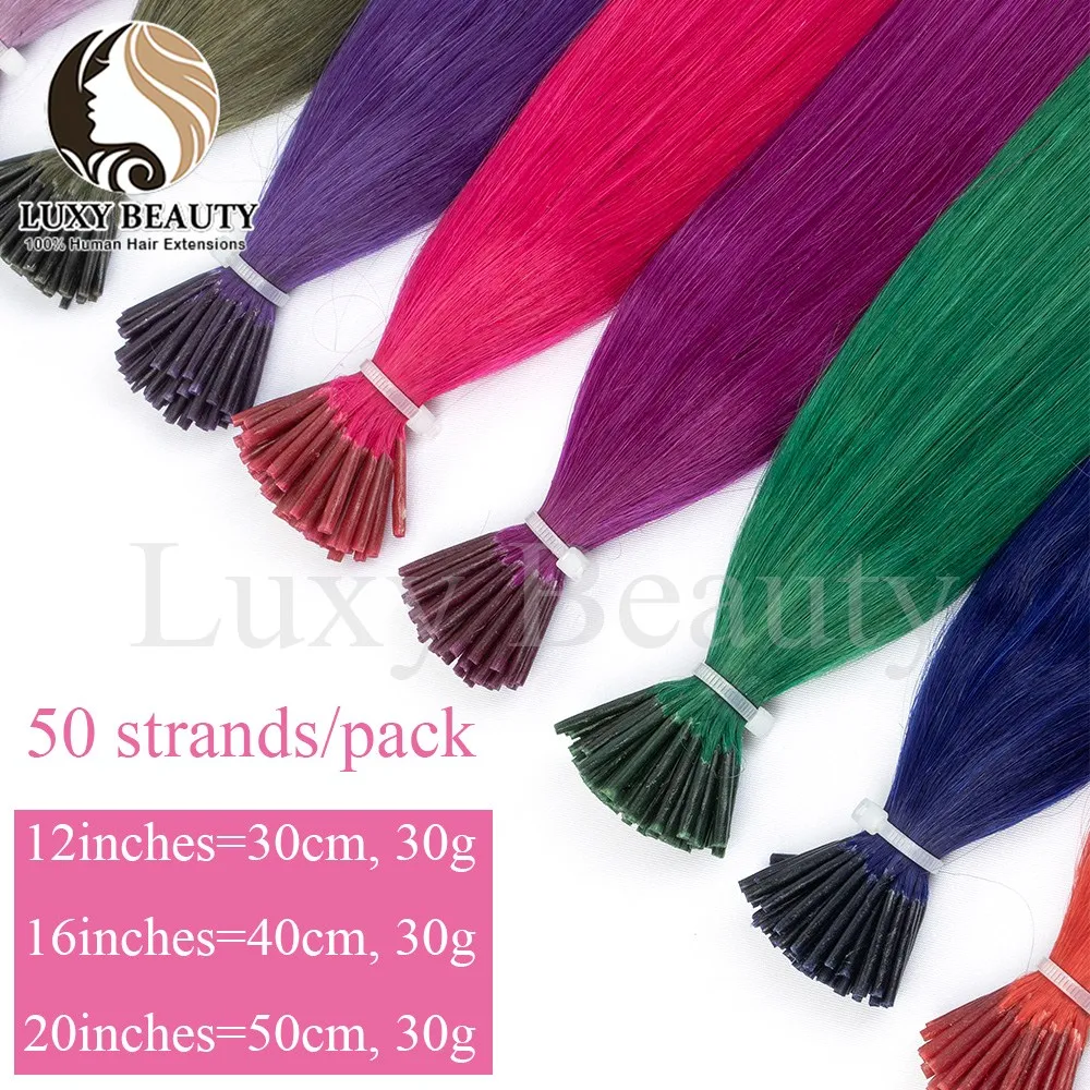 Gekleurd Paars I Tip Micro Bead Human Hair Extensions Roze Groen Blauw Pre Bonded Micro Links Echte menselijke haarverlenging voor salon