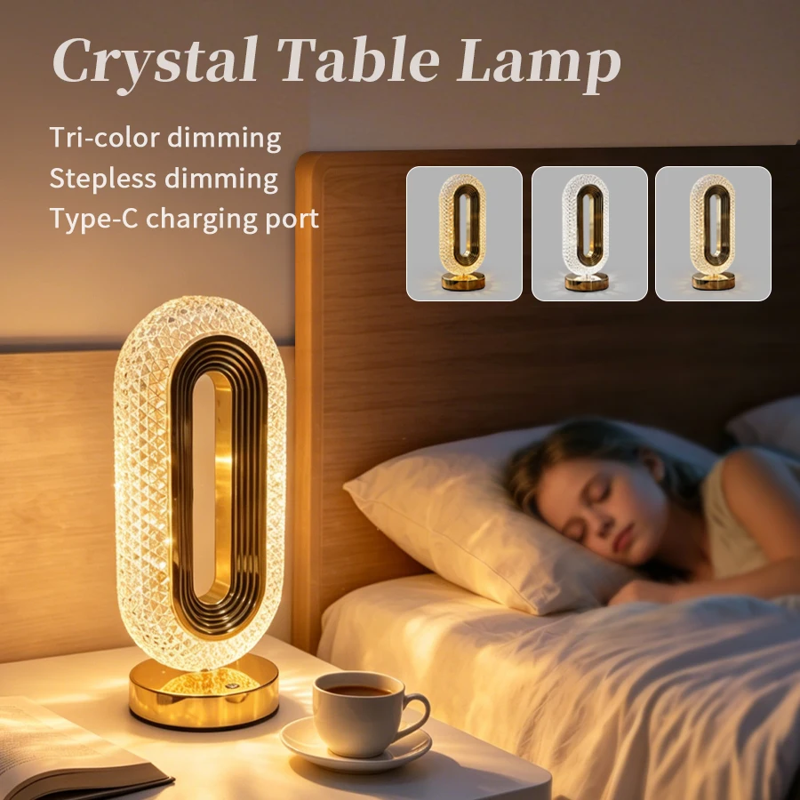 

Rechargeable Crystal LED Table Lamp Touch Sensor Desk Light Bedside Ambient Lights 3 Color Dimmable For Bedroom Bar Hotel Decor