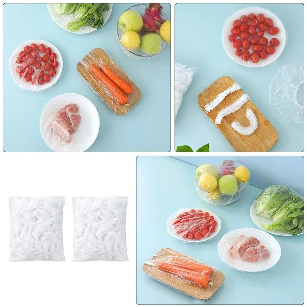 100PCS Transparente Frische-halten Abdeckung Lebensmittel Lagerung Abdeckungen Für Obst Gemüse Wiederverwendbare Schüssel Abdeckung Kunststoff Schüssel Platte Dichtung wickeln – Detail 6