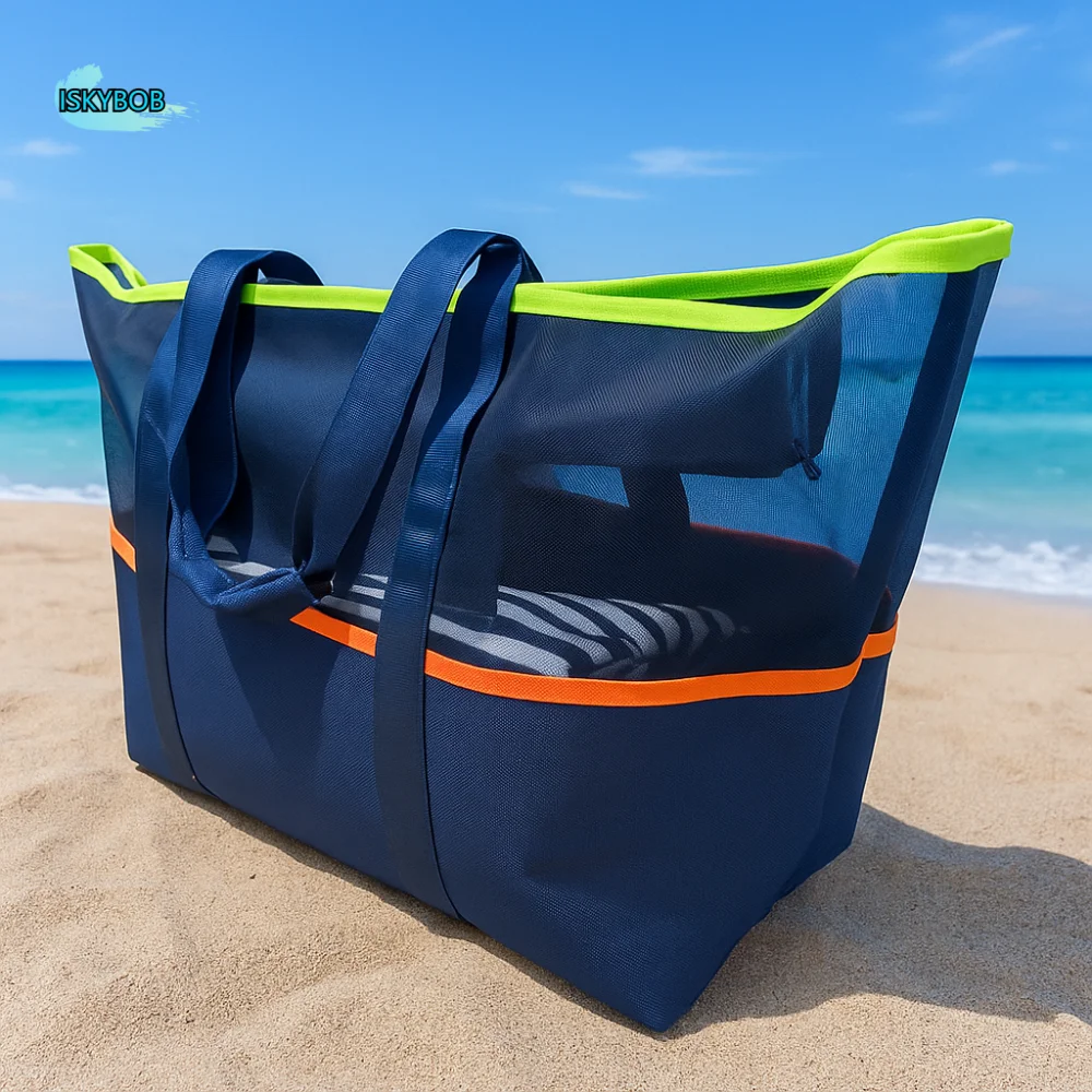 

Multi-Pocket Mesh Beach Bag Portable Foldable Swimming Handbag Lightweight Large Capacity Toiletry Organizer Storage Bag