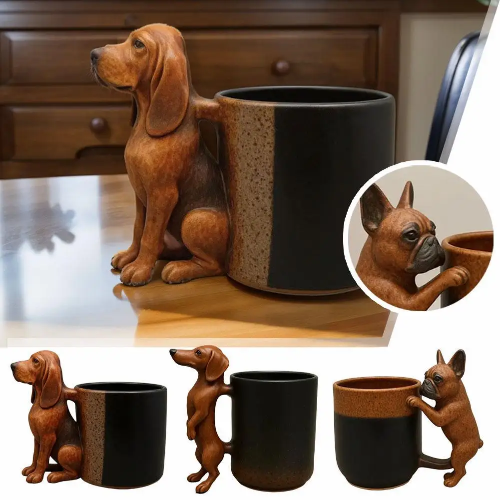 Handmade Dachshund Mug Creative 3d Animal Resin Coffee Cup With Dog Shape Handle 11oz Funny Novelty Memorial Art Mugs Gifts - view 2