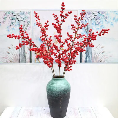 Nordic Acacia red fruit simulation berry autumn Holly branch home model room simulation decorative fake flower