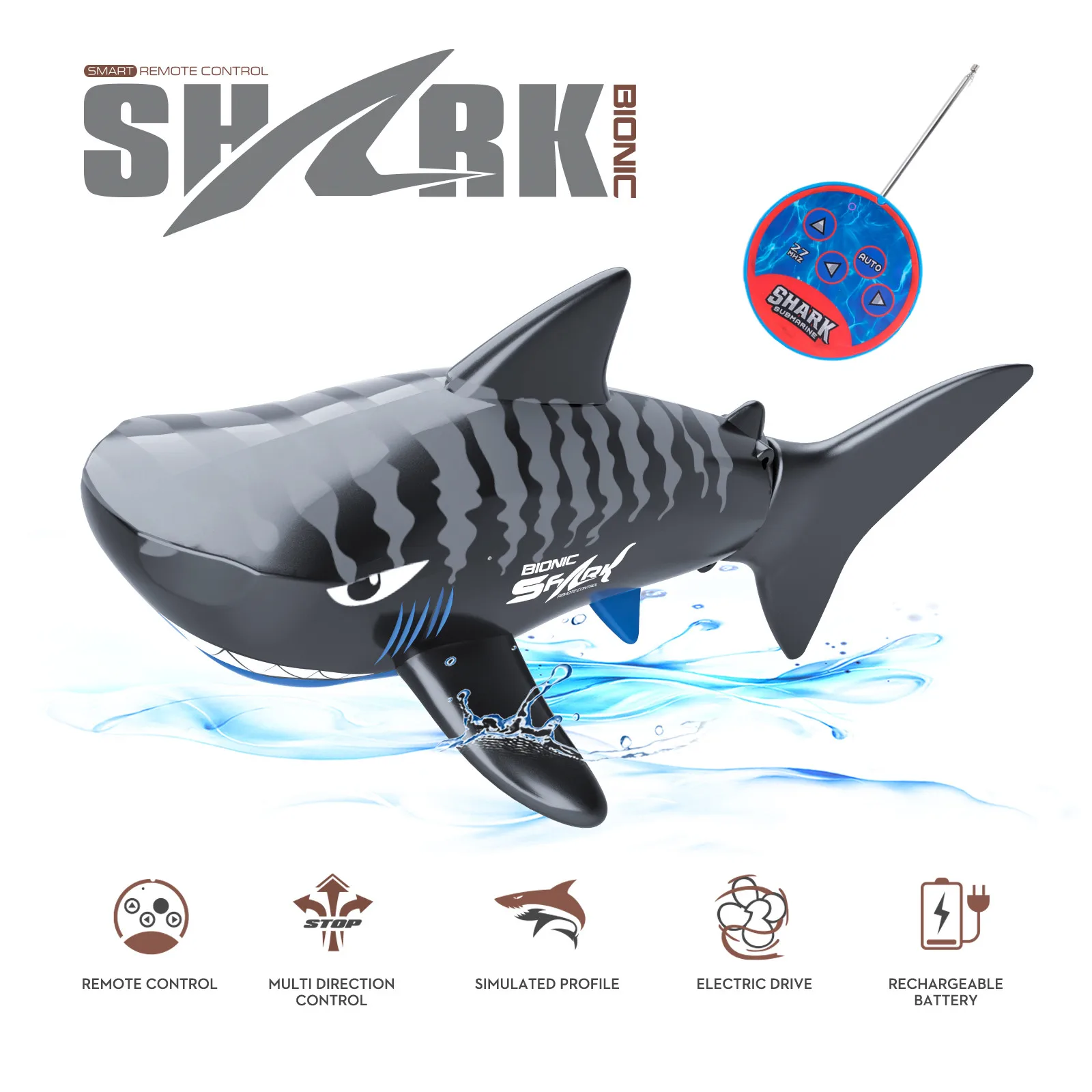 New Radio Controlled Water Toy Rechargeable Remote Control Ship Mini Shark Suitable For Swimming Pools, Pools, Bathtubs