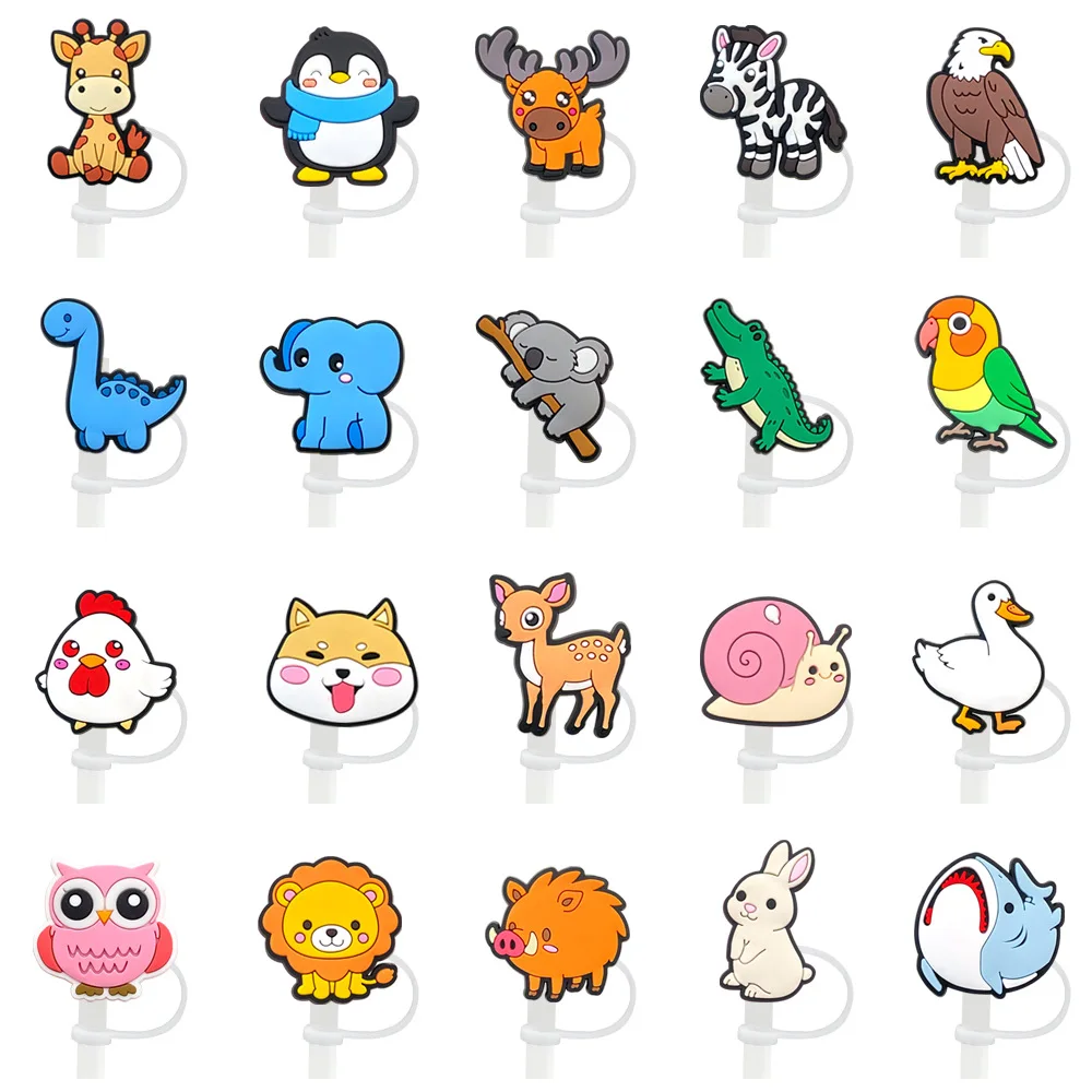 1pcs Cute Animals Silicone Straw Toppers for 10mm,Straw Caps for Glass Cup,with 30&40Oz Tumbler with Handle Dust-Proof Reusable
