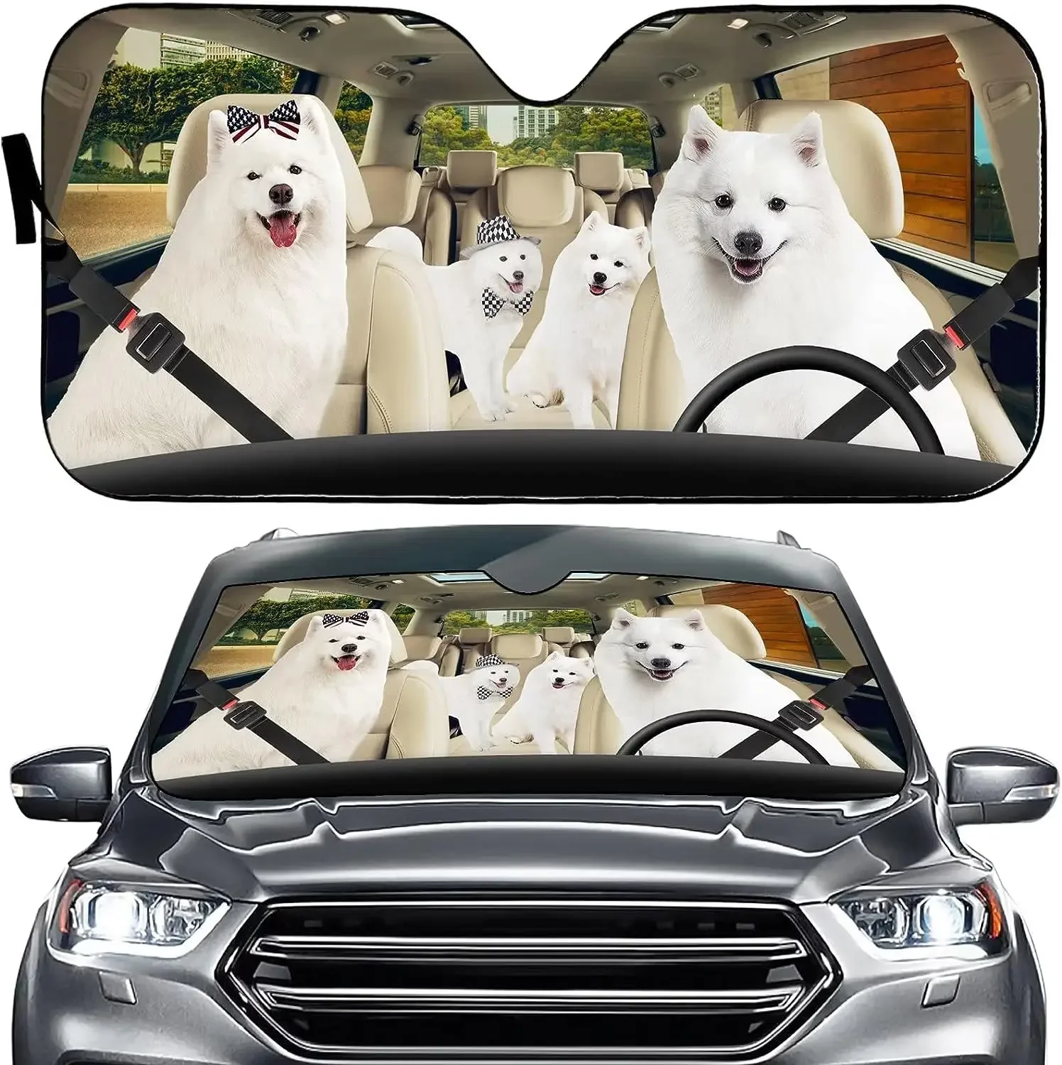 Samoyed Funny Car Sunshade, Dog Car Accessories, Samoyed Decor, Gift For Him, Car Decoration, Samoyed Gift LNG242112A02