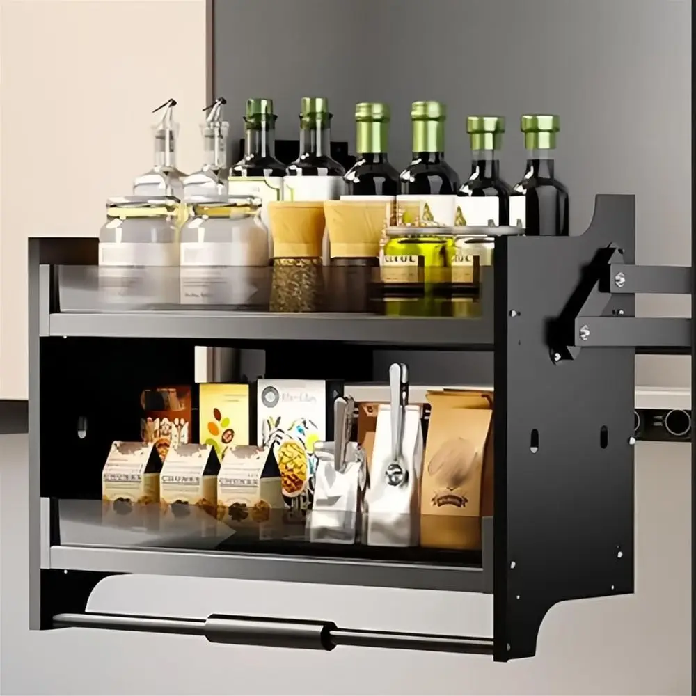 

2-Tier Tempered Glass Kitchen Shelf, Adjustable 4.4-26.5lbs Load Capacity, Heavy Duty Storage for Cabinets, 550mm Width