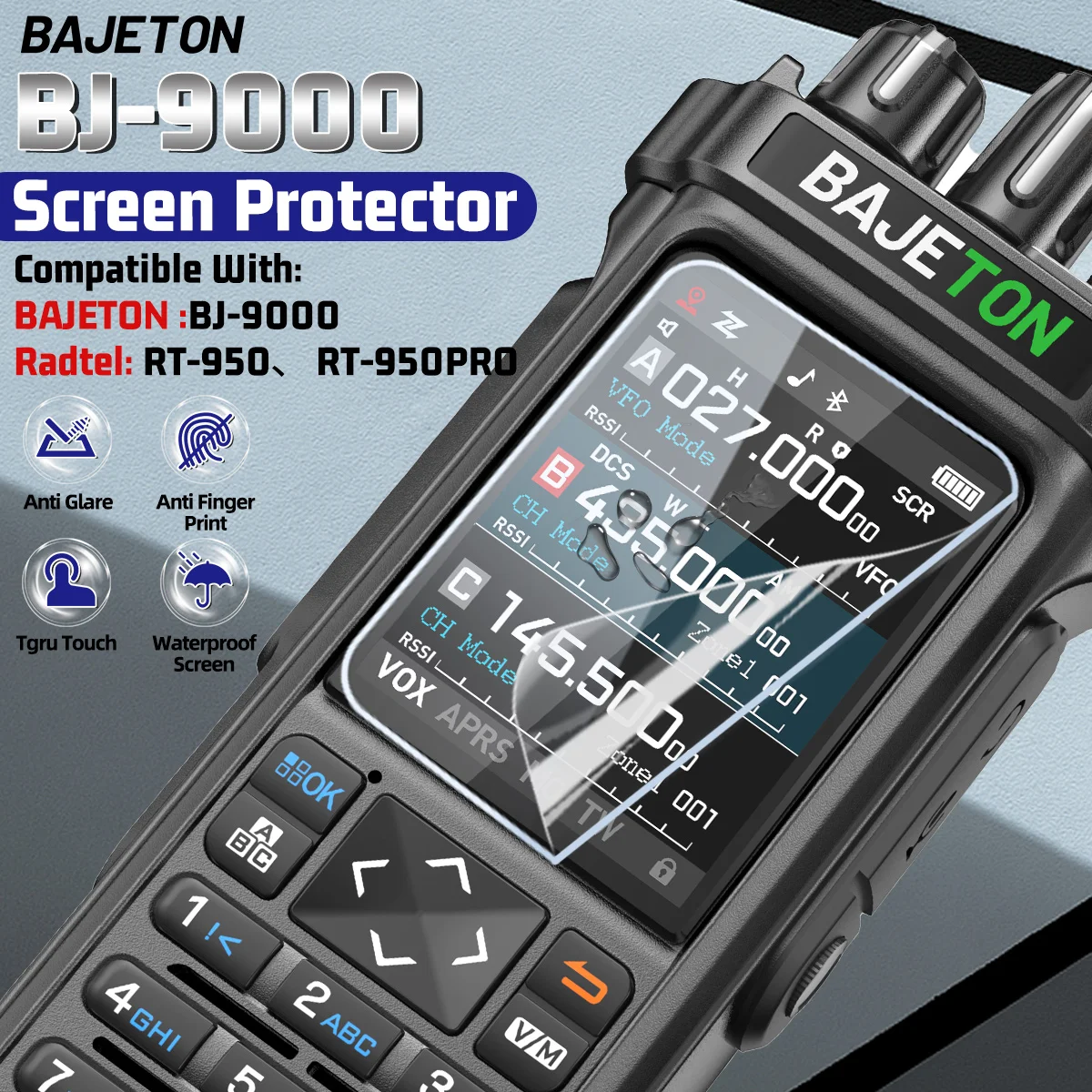BAJETON Walkie Talkie Screen Protector Cover Protective Film Waterproof Compatible with BJ-9000 Radtel RT-950 PRO RT-950 Radio