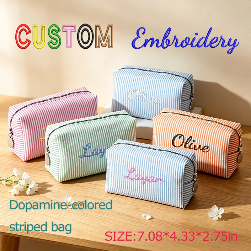 Customised Embroidery/Standard Style 2 Options, Striped Bubble Yarn Clutch, Makeup Bag, Back-to-School Season, Great Gift!