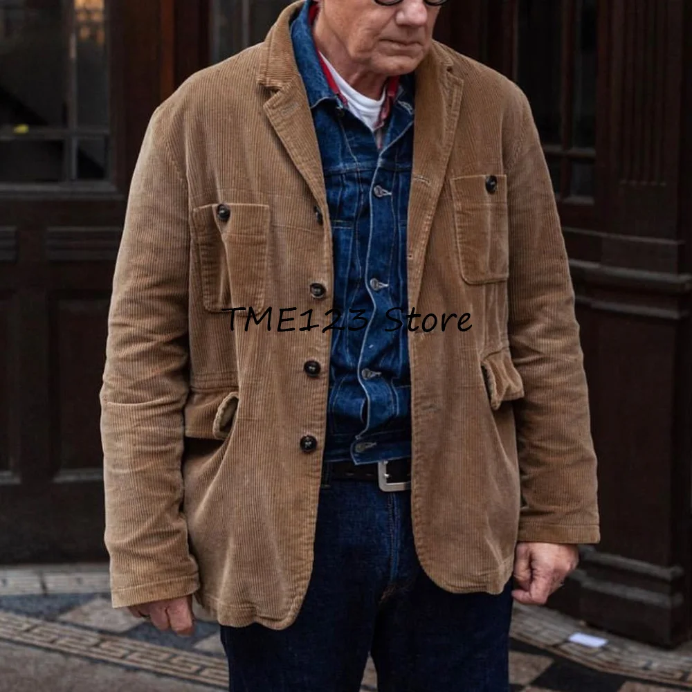 

Повседневный модный костюм, куртки с карманами с клапанами, элегантный мужской костюм, мужская куртка с лацканами, однобортные костюмы из вельветовой ткани, блейзер