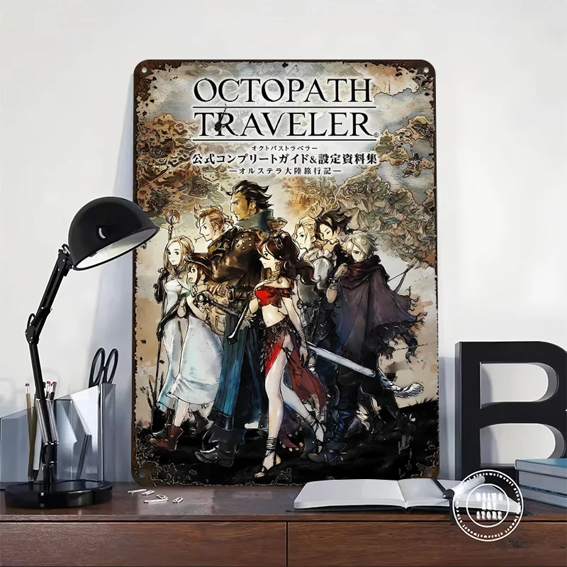 Octopath Traveler Official Guide Metal Poster Customized Wall Art Retro Vintage Metal Tin Signs for Home Decorations Living Room