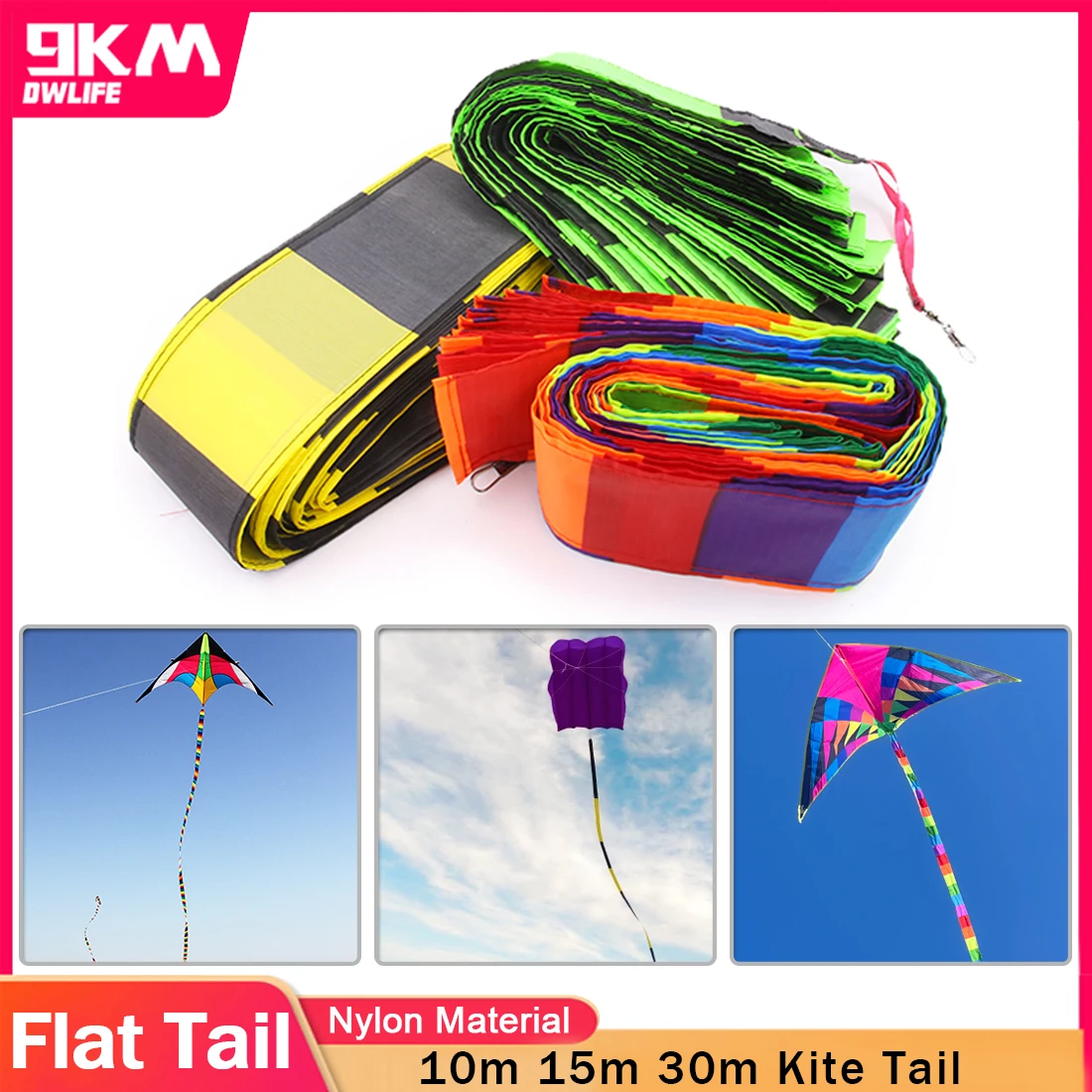 9KM 10m ~ 30m coda di aquilone piatta arcobaleno per Delta Single Line Kite streamer coda del piede per l'aggiunta di accessori di ricambio code lunghe