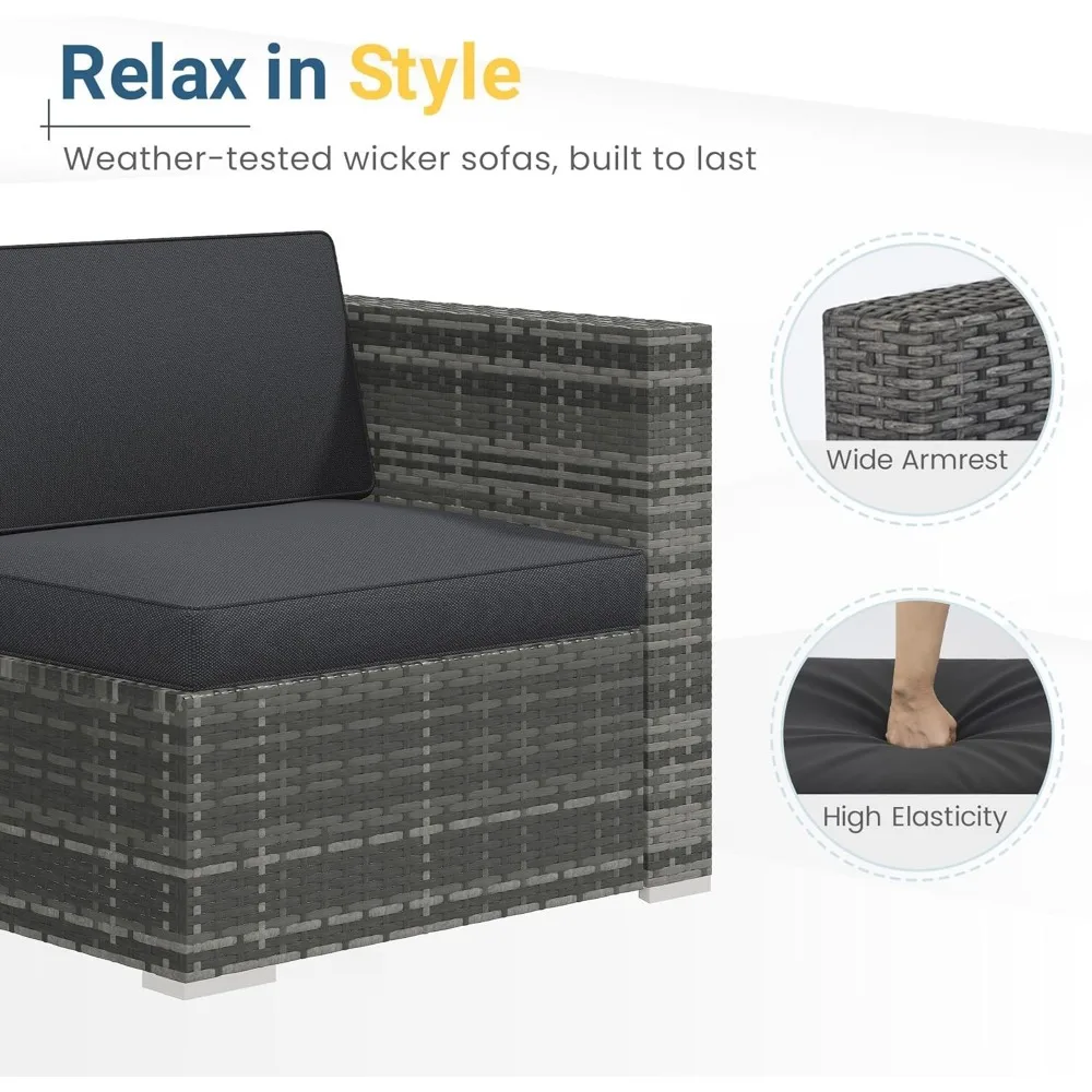 مجموعة أثاث الفناء الخارجي مكونة من 5 قطع، أريكة مقسمة من الخيزران لجميع الأحوال الجوية، مجموعة محادثة للفناء مع وسادة #3