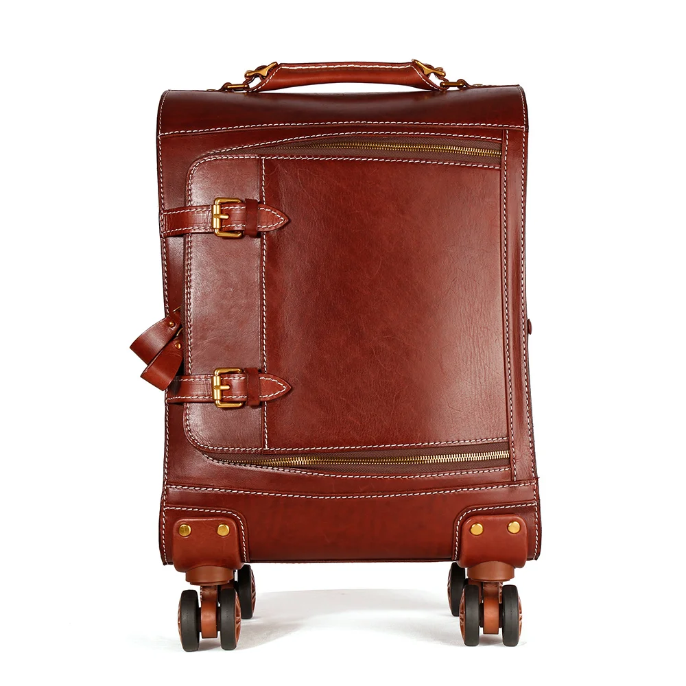 

Genuine Leather Cabin Suitcase Women Men Large Travel Bags with Wheels Business 20inch Rolling Luggage Trolley Bag