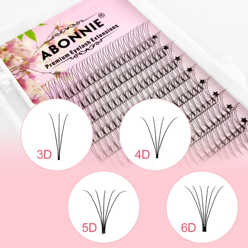 ABONNIE, ventiladores de volumen prefabricados, tallo corto 3d/4d/5d/6d, extensión de pestañas rusas, extensión de pestañas de visón, bandeja de pestañas de todos los tamaños