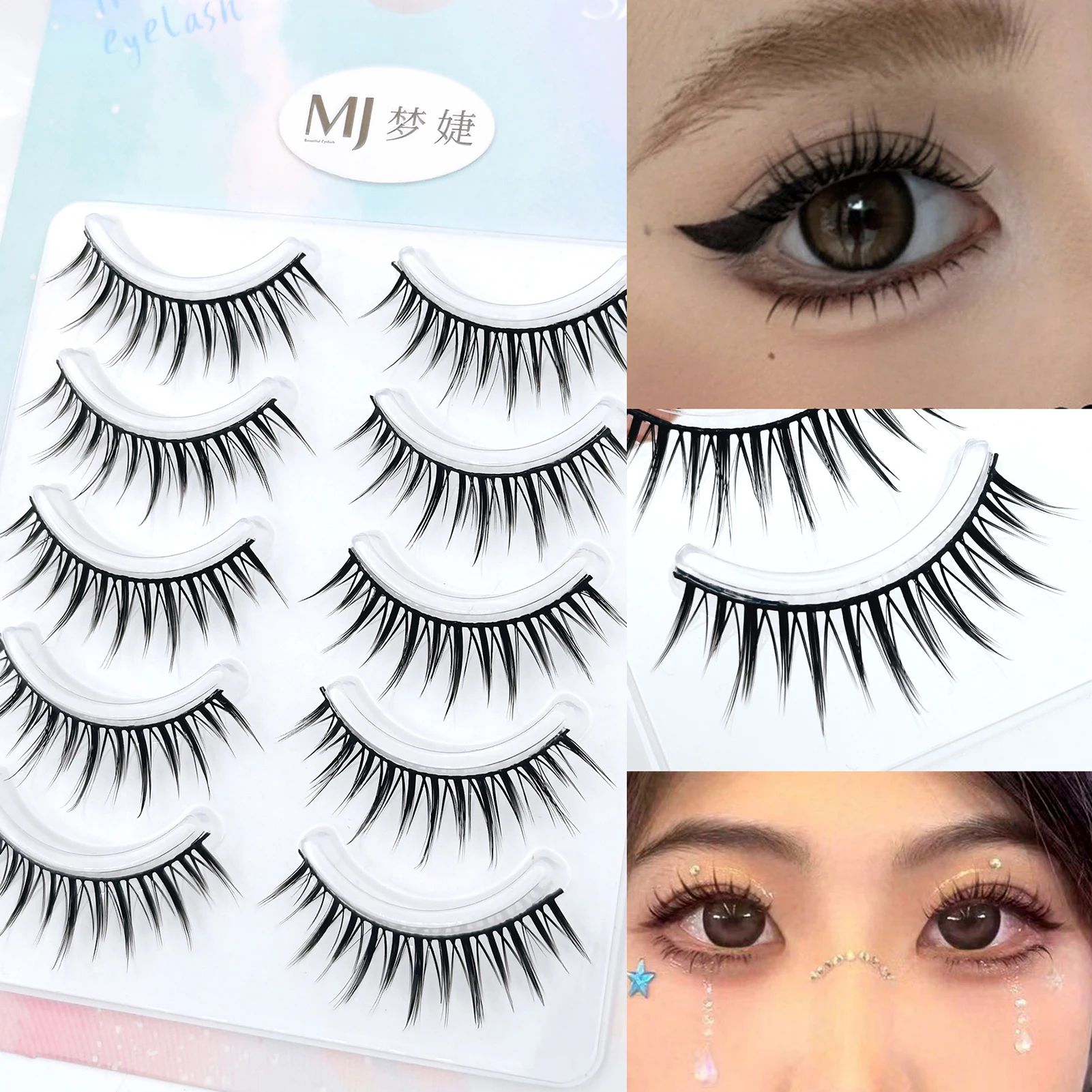 Pestañas postizas de banda negra, tira completa gruesa, pestañas largas de volumen esponjoso para Cosplay y uso diario con diseño de pestañas cruzadas