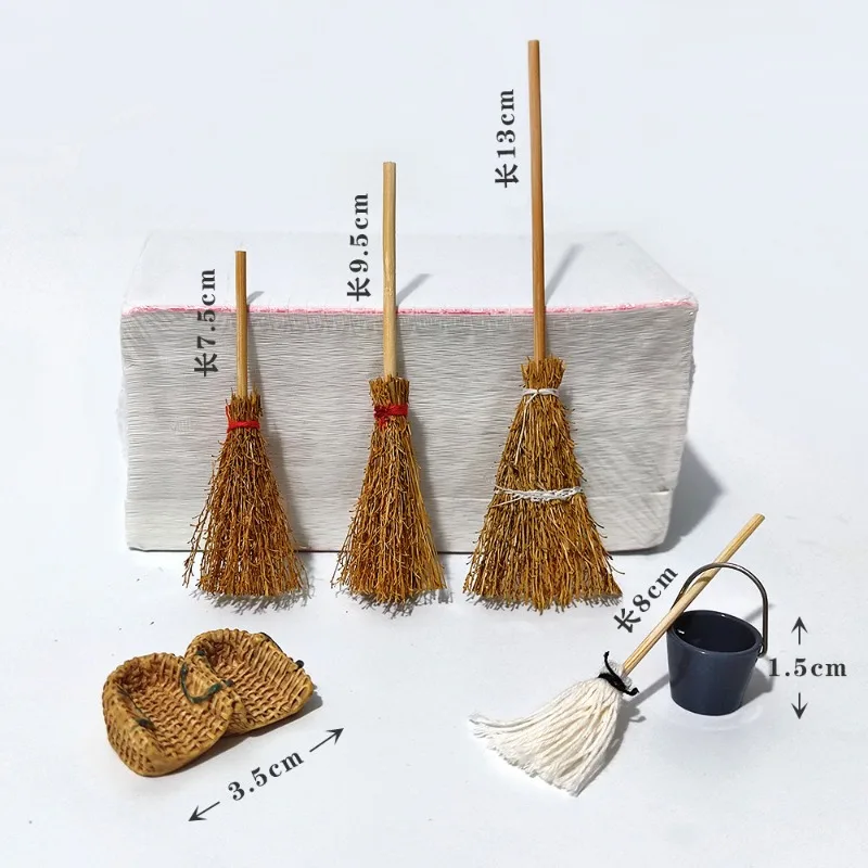 Miniature Simulation Broom Mop Dustpan Cleaning Tools Model Accessories Small Ornament DIY for Action Figures Decorative Prop
