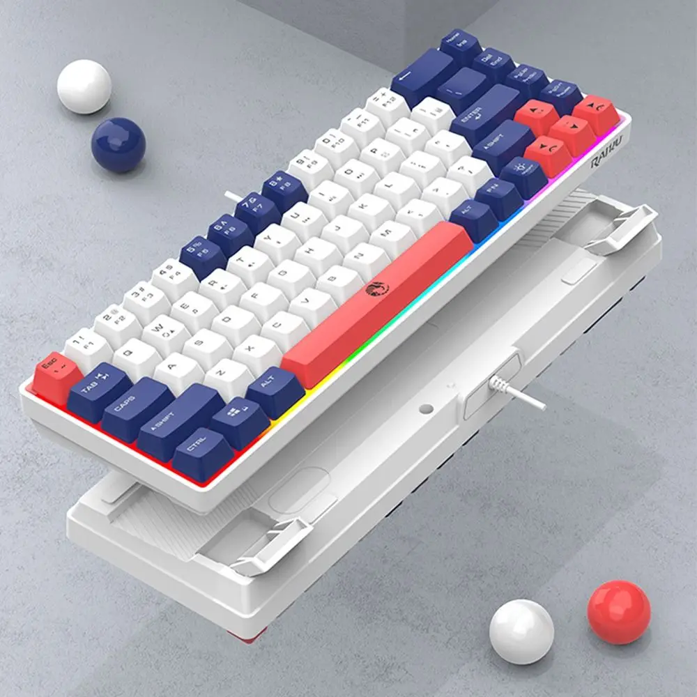 New 68 Keys RAIKU K68 Keyboard Thai Keys Blue Switch Gaming Keyboard Luminous Rainbow Color Wired Keyboard Office