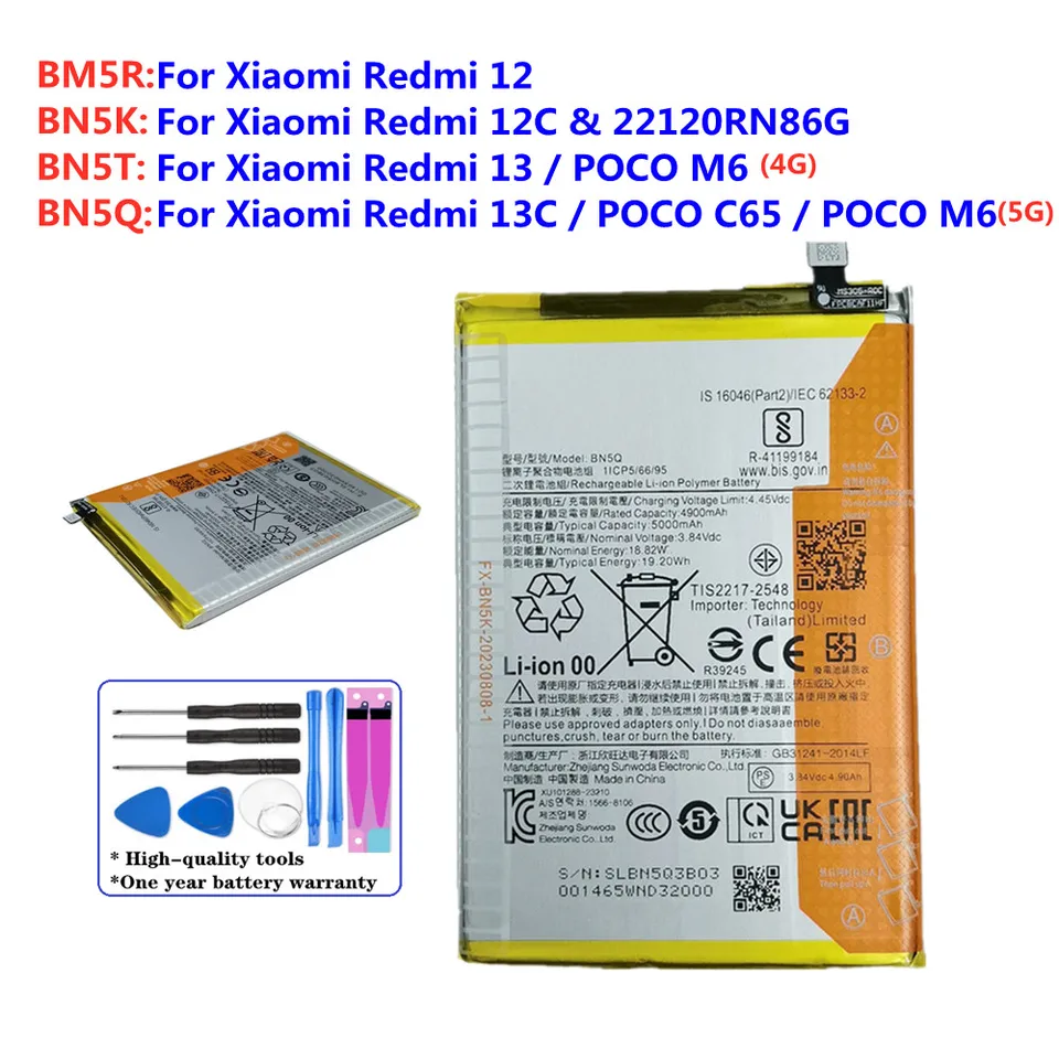 Batería BM5R BN5K BN5T BN5Q para Xiaomi Redmi 12 12C 13 13C Mi POCO M6 /Poco C65 Redmi12 Redmi13 Redmi12c Redmi13c batería para teléfono