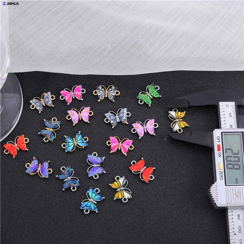 10pcs Colorful Printed Enamel Butterfly Connector 34Styles Charm For Jewelry Making Supplies DIY Handmade Crafts Accessories