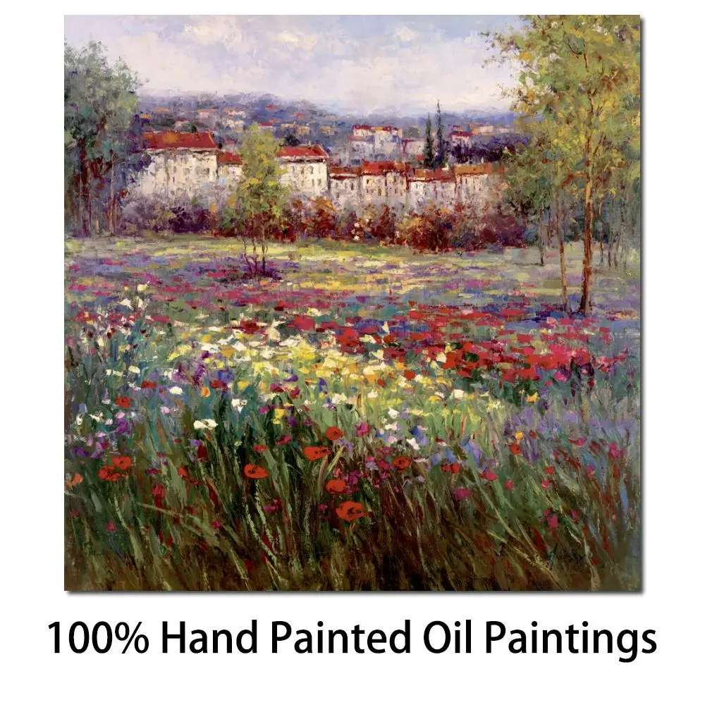 Impressionism Landscape Canvas Art Modern Wall Picture Handmade Painting flower field Tuscan Beautiful Artwork Living Room Decor