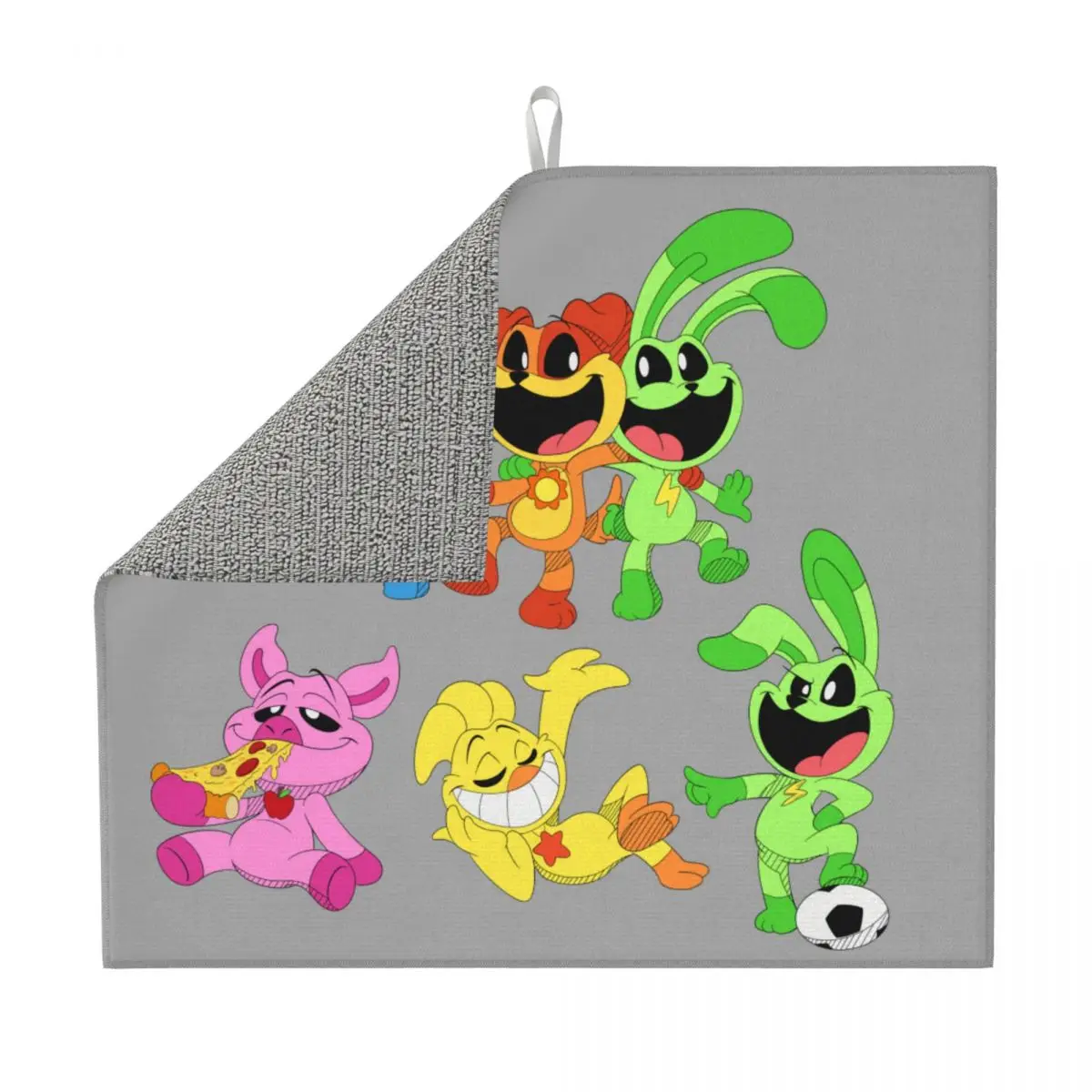 Custom Fast Dry Colorful Smiling Big Mouth Critters Group Drying Pads Microfiber Scarry Animated Game Drainer Mats for Kitchen