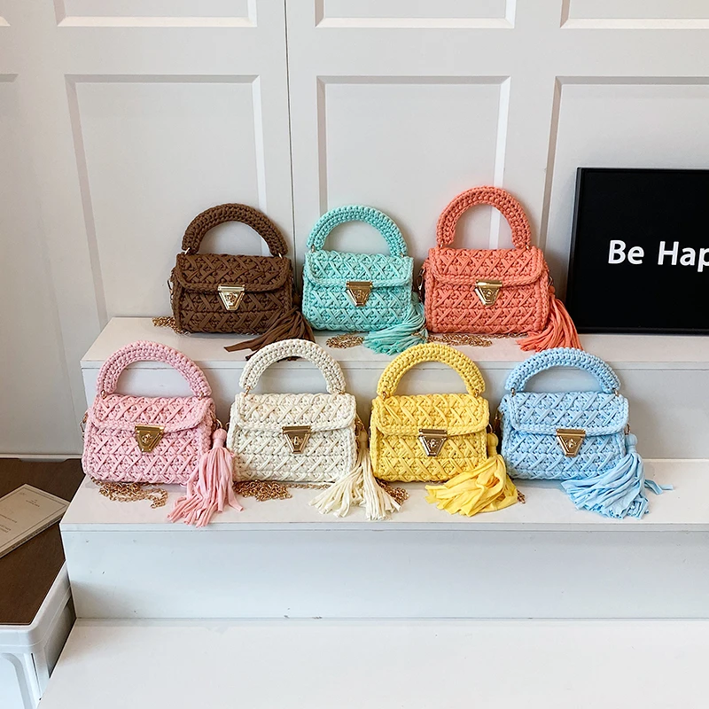 

Luxury Designer Handbag for Women 2025CrochetToteBagElegant Lady Shoulder Bag Fabric Strip Woven Beach Purse Casual Shopping Bag