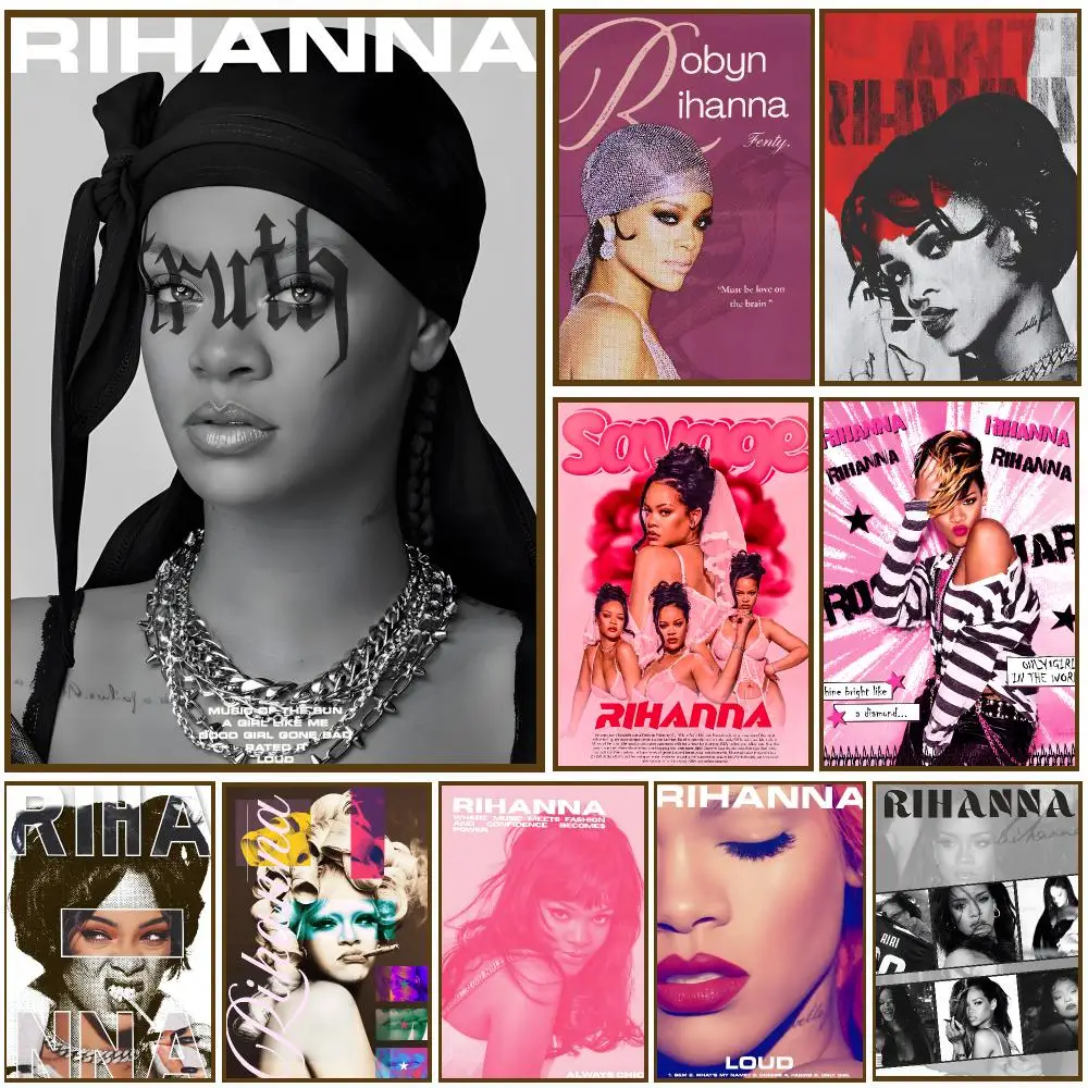 Rihanna Singer R&B Poster Self-adhesive Living Room Bedroom Party Bar Decor Moisture-proof Fade-resistant HD