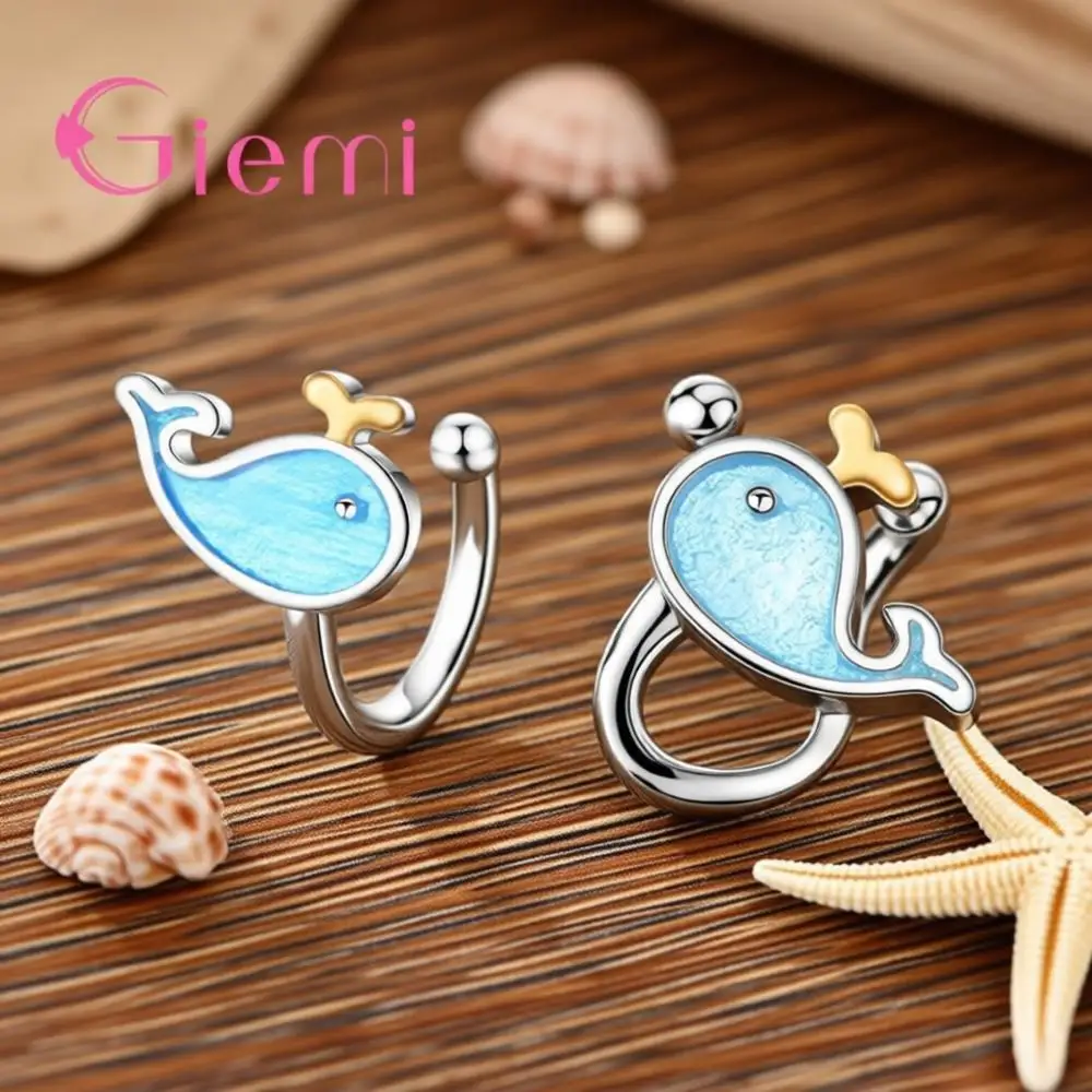 Niedliche blaue kleine Wal-Ohrclips aus 925er Sterlingsilber für Frauen und Mädchen, Jahrestag, Party, Modeschmuck, Geschenke, Accessoire