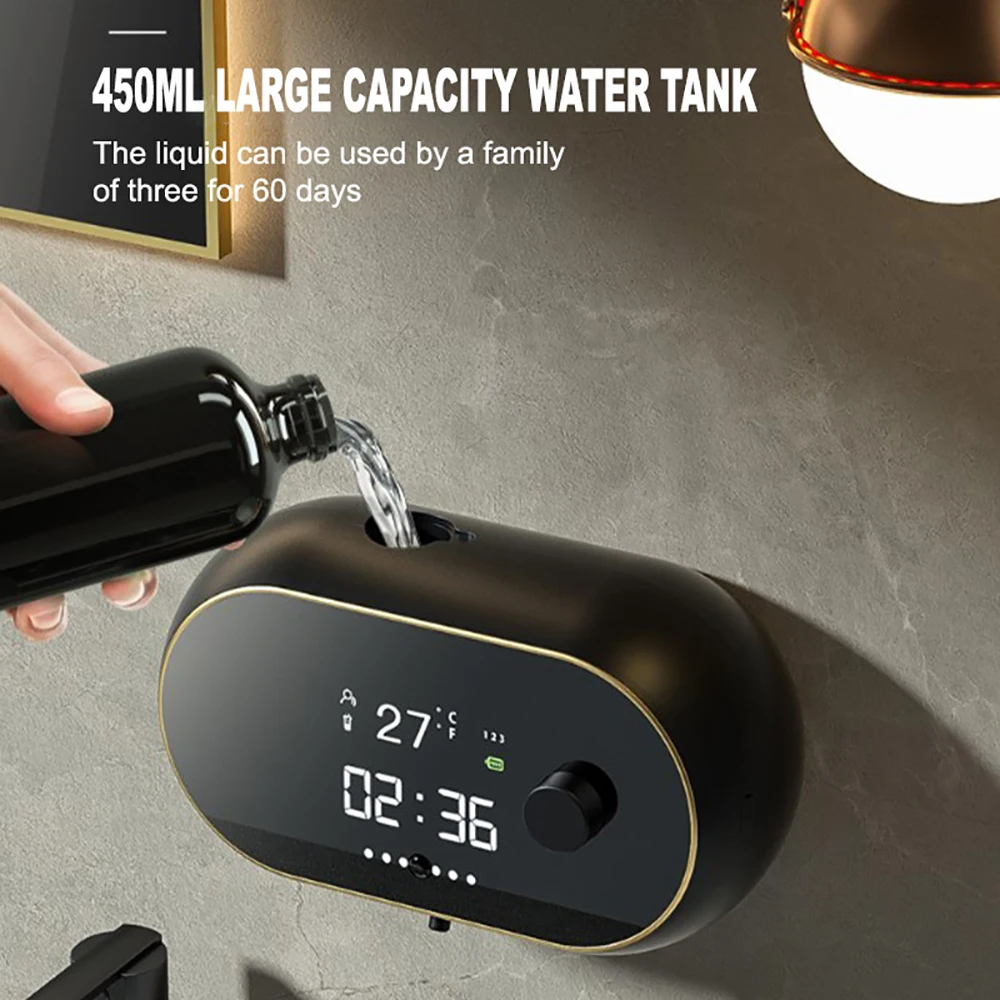 Fast Foaming Wall Soap Dispenser, Lavadora de mão para Gel Líquido, Time Display, Low Liquid Remind, Capacidade restante da bateria