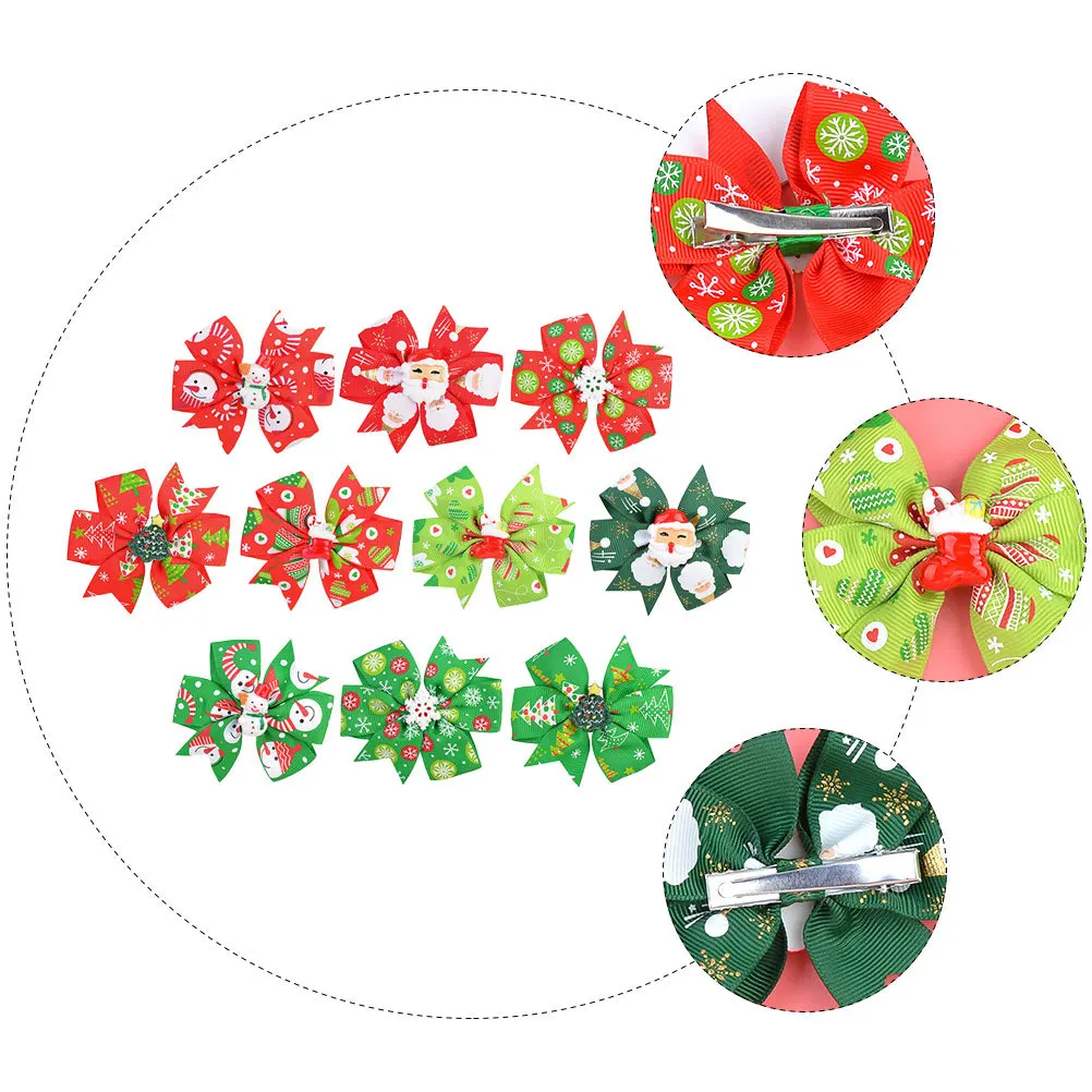 

10Pcs Kids Hair Bow Barrettes Bright Christmas Hairpins Baby Girls Xmas Hair Clips Holiday Festival Accessories
