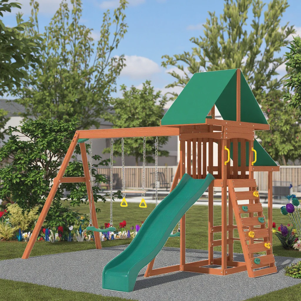 Multifunctional wooden children's combined slide in courtyard American kindergarten